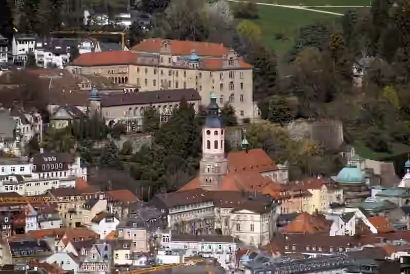 The old town of Baden-Baden with the collegiate church and the New Castle